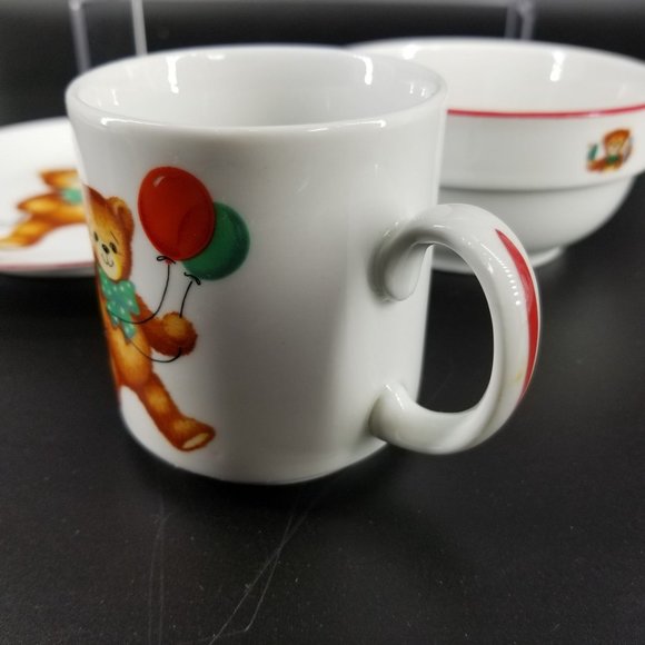 Vintage Reutter Child Kid Feeding Dish Set 3 Teddy Bears Red Porcelain Germany - Picture 6 of 12